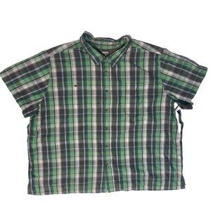 King Size Brand Green & Gray Plaid Cotton blend Button Up Shirt 6XL